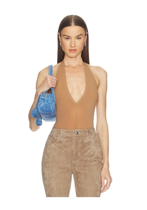 Commando Ballet Deep Plunge Bodysuit in Tan.