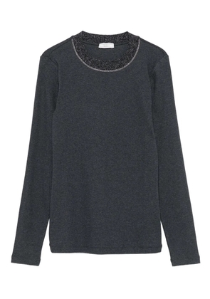 Peserico embellished-neck long-sleeve top - Grey