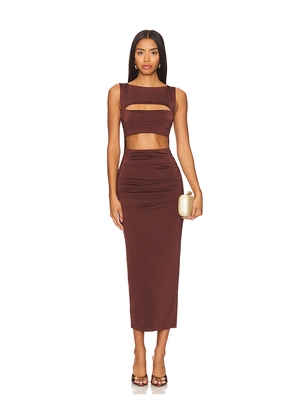 Nookie Enigma Midi Dress in Chocolate. Size S. Also in L, XL.