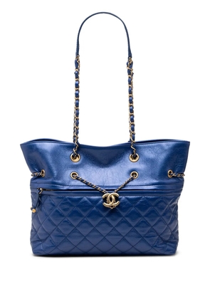 CHANEL Pre-Owned 2019 CC Calfskin Front Zip Drawstring Chain tote bag - Blue