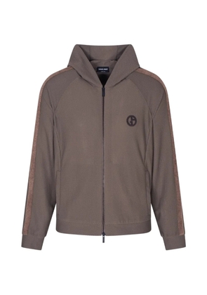 Giorgio Armani zip-up waffle-fabric hoodie - Brown