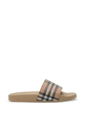 Burberry check round-toe slides - Neutrals
