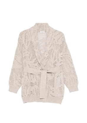Brunello Cucinelli tie waist open knit cardigan - Neutrals