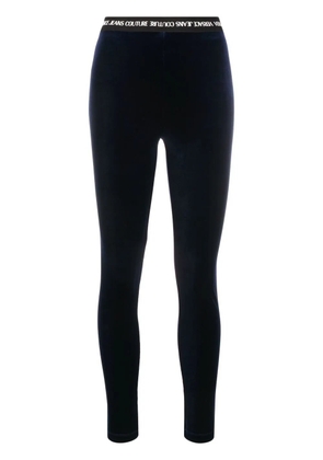 Versace Jeans Couture logo-waistband velvet leggings - Blue