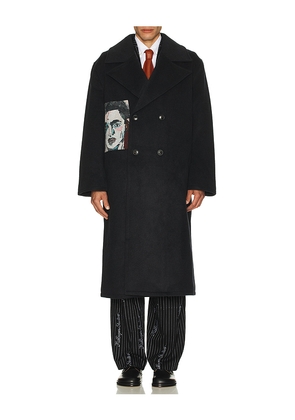 KidSuper Jacquard Patches Wool Overcoat in Black. Size M. Also in L.