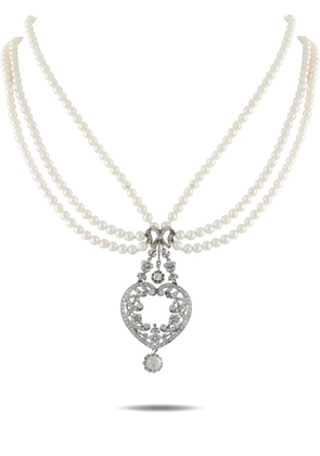 LB Exclusive diamond-embellished pendant pearl necklace - Silver