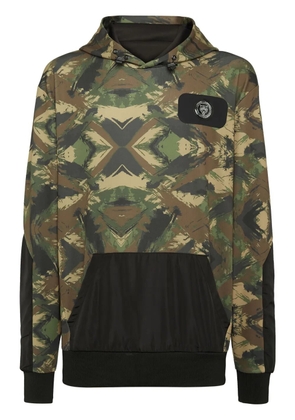 Plein Sport camouflage-print logo-patch hoodie - Green