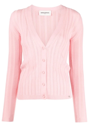Sonia Rykiel logo-lettering V-neck cardigan - Pink