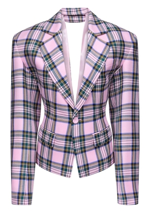 AREA heart draped cutout checked blazer - Pink