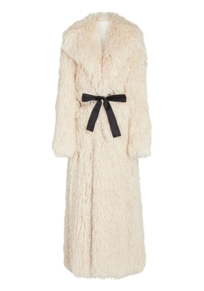 Giambattista Valli bow-embellished faux fur coat - Neutrals