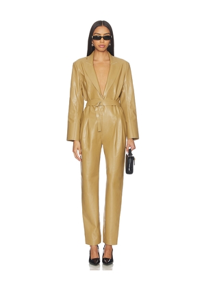Norma Kamali Easy Fit Single Breasted Tapered Leg Jumpsuit in Tan. Size XS. Also in S.