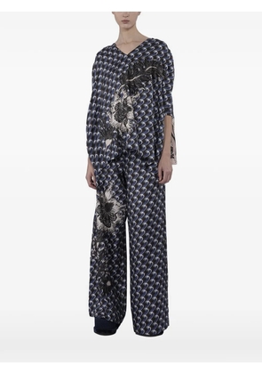 Biyan print-appliqué silk blouse - Blue