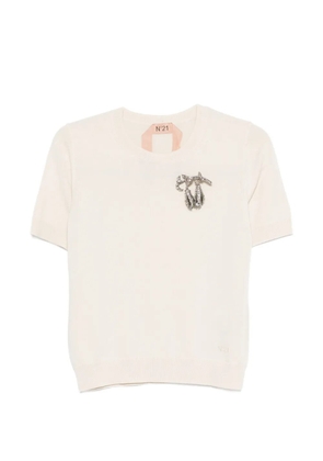 Nº21 brooch-detail T-shirt - Neutrals