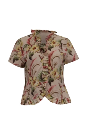 Oscar de la Renta Pre-Owned floral-print ruffled blouse - Neutrals