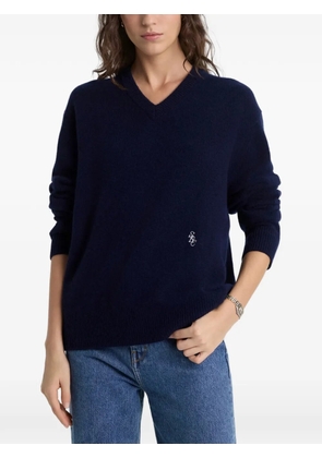 Sporty & Rich V-neck embroidered-logo sweater - Blue