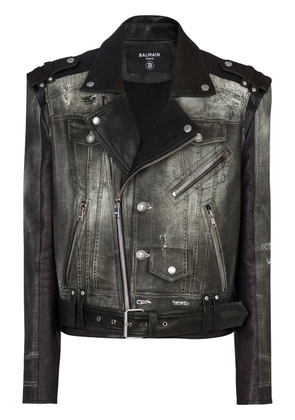 Balmain trompe l'oeil-print leather jacket - Black