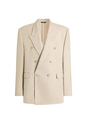 Dolce & Gabbana double-breasted tweed-effect silk and hemp jacket - Neutrals