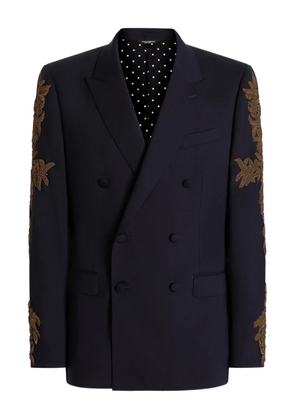 Dolce & Gabbana floral-embroidery double-breasted jacket - Blue