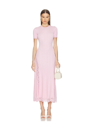 self-portrait Pink Knit Lace Insert Midi Dress in Pink. Size XS. Also in S, M, L.