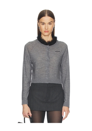 WE11DONE Feather Collar Cardigan in Grey. Size S. Also in M, L.