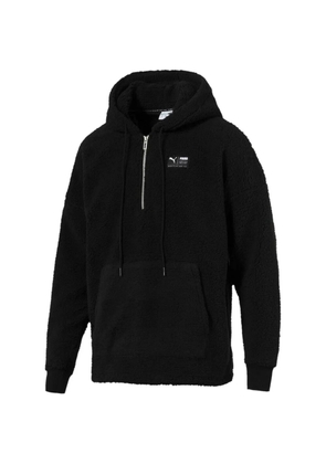 PUMA logo-patch fleece hoodie - Black