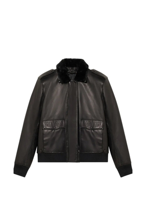 Brooks Brothers fur collar leather jacket - Black