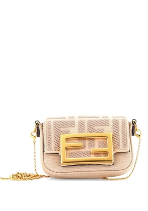 Fendi Pre-Owned Chain Baguette Charm Bag Zucca Embroidered Canvas Nano crossbody bag - Neutrals