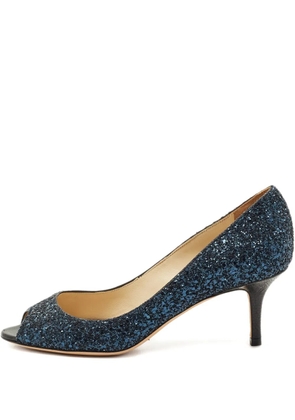 Jimmy Choo Pre-Owned Isabel glitter peep-toe sandals - Blue