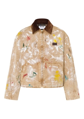 Moschino corduroy-collar paint-splatter jacket - Neutrals