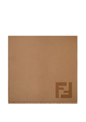 FENDI logo-detail fringed scarf - Brown