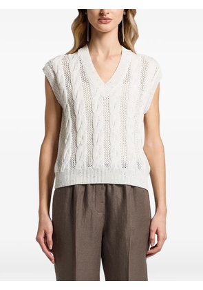 Peserico sequinned cable-knit V-neck top - White