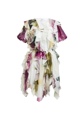 Aje Voyager ruffled printed mini dress - White