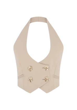 Violante Nessi The Deledda halterneck gold-buttons crop top - Neutrals