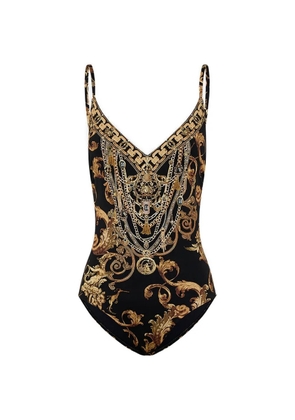 Camilla V-neck print swimsuit - Black