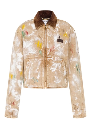 Moschino paint-splatter corduroy-collar jacket - Neutrals