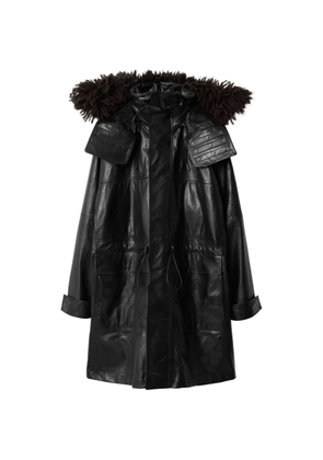 Burberry detachable fringed-trim leather parka - Black