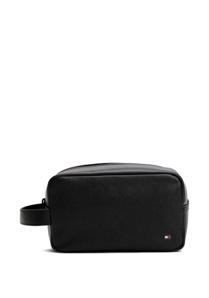 Tommy Hilfiger leather zip-top wash bag - Black