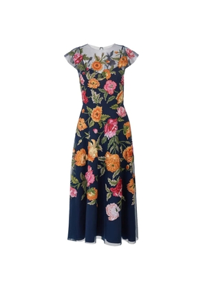 Carolina Herrera floral-embroidered tulle midi dress - Blue