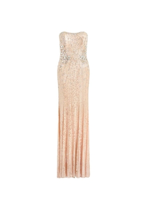 Jenny Packham Topaz sequin-embellished strapless maxi dress - Neutrals