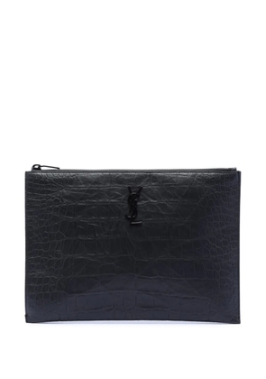 Saint Laurent Pre-Owned 2017 Croc Embossed Leather Monogram Document Holder clutch bag - Black
