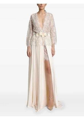 MIAU by Clara Rotescu Vanilla lace-detail V-neck maxi dress - Neutrals