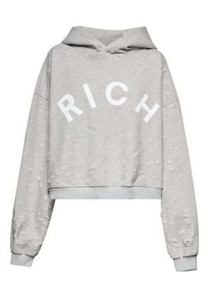 John Richmond logo-detail distressed hoodie - Grey