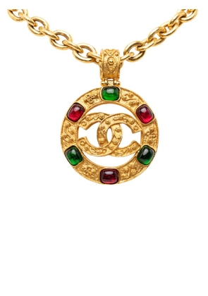 CHANEL Pre-Owned 1990-2025 Gold Plated Gripoix CC Round Pendant Necklace costume necklace