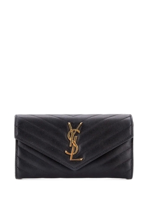 Saint Laurent Pre-Owned Classic Monogram Flap Wallet Matelasse Chevron Leather Large small wallets - Black