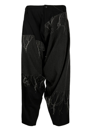 Yohji Yamamoto pinstripe frayed trousers - Black