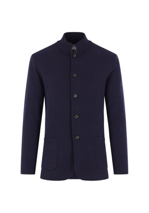 Eleventy ribbed-collar cotton cardigan - Blue