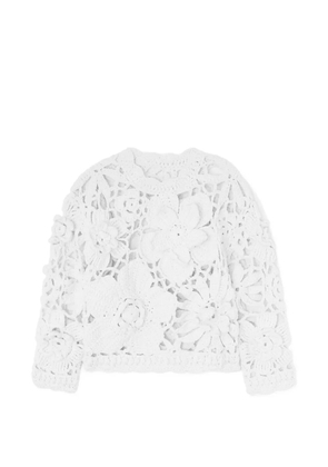 GANNI floral-appliqué crochet-knit sweater - White