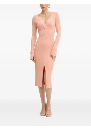 Patrizia Pepe ribbed split V-neck midi dress - Pink