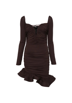 Elisabetta Franchi long-sleeved ruffled mini dress - Brown