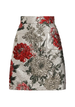 Dolce & Gabbana floral-embroidered mini skirt - Silver